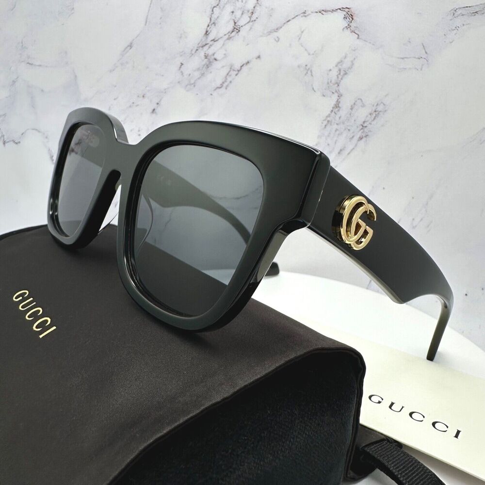 New Gucci Sunglasses Black Gold Square - Picture 3 of 16